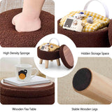 Wimarsbon Storage Ottoman, Modern Round Footrest with Soft Padded Seat, Teddy Velvet Footstool with Wood Legs, Accent Small Table or Plant Stand for Hallway, Living Room (Cream)