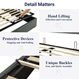 Allewie King Size Lift Up Storage Bed, Modern Wingback Headboard, Hydraulic Support, No Box Spring Needed, Light Beige