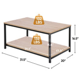 SUPER DEAL 2-Tier Industrial Coffee Table with Storage Shelf for Small Apartment Living Room, Rectangle Wood and Stable Metal TV Stand Side End Table, Rustic Brown