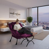 LITA Lazy Chair with Ottoman, Modern Accent Leisure Upholstered Lazy Sofa Armchair, Contemporary Lounge Reading Chair with Armrests and a Side Pocket for Living Room, Bedroom & Small Space, Dark Grey