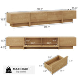 UKAOCAI 86.61'' Tambour TV Stand for 55-85 Inch, Modern Entertainment Center with Large Storage Cabinet & Open Shelves, TV Console with Sliding Doors for Living Room, Bedroom, Natural