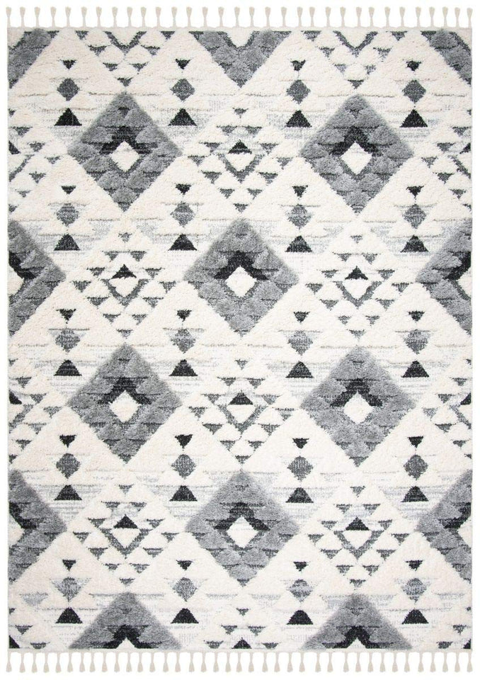 SAFAVIEH Area Rug 8x10 - Moroccan Tassel Shag Collection - Large - Ivory & Brown, Boho Design, Non-Shedding & Easy Cleaning, Plush Pile, Ideal for Living Room, Bedroom, Dining Space (MTS688A)