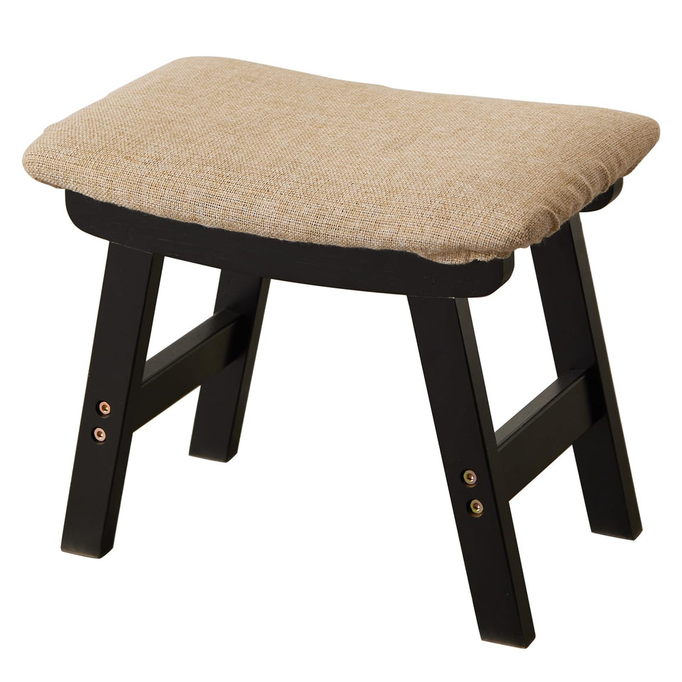 Foot Stool,Ottoman,Bamboo Small Sofa Foot Rest Under Desk,Extra Seating for Living Room, Bedroom and Kitchen(Brown Stool Legs - Beige Surface)