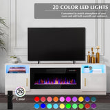 Lemberi Fireplace tv Stand with 36 inch Fireplace Up to 90" TVs, LED Light Entertainment Center and Storage, 80" Modern Wood Media TV Console with Highlight Cabinet for Living Room (White)
