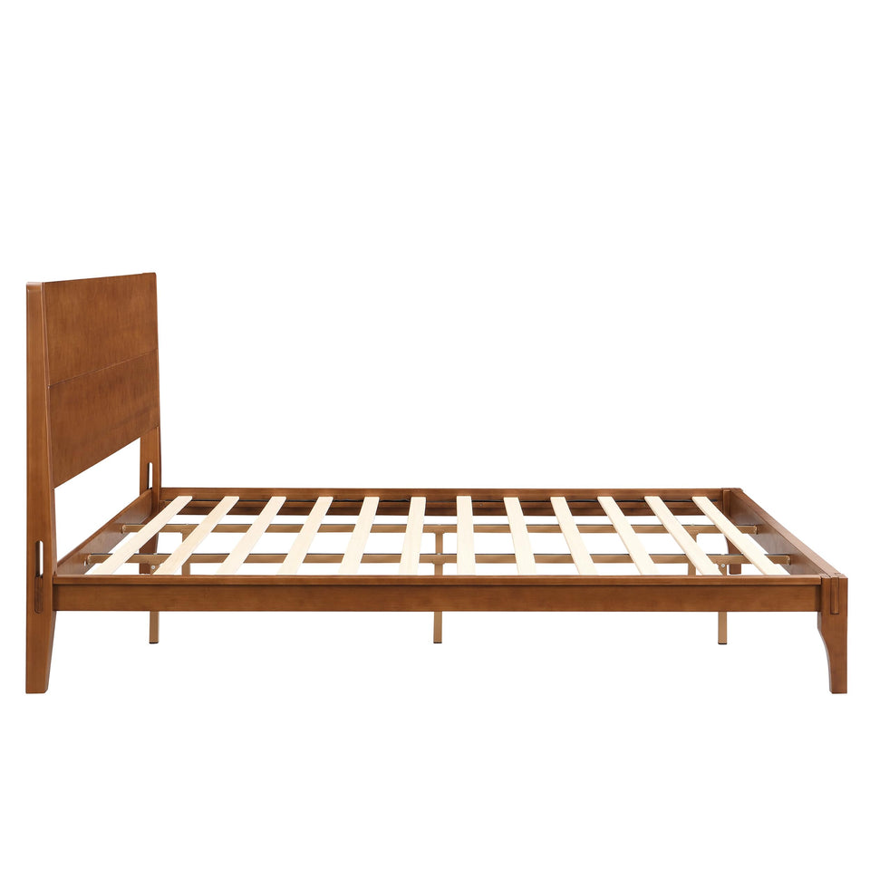 Merax Queen Size Bamboo Platform Bed, Mid-Century Modern Bed Frame with Tall Headboard, Solid Sustainable Bedframe Queen-size, Wood Slat Support, No Box Spring Needed, Easy Assembly, Noise Free, Brown
