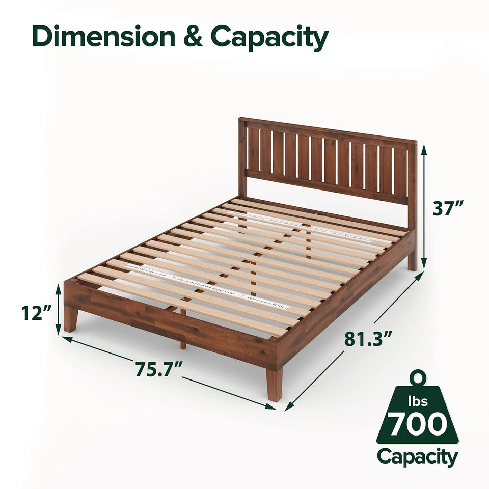 ZINUS Vivek Deluxe Wood Platform Bed Frame with Headboard, Wood Slat Support, No Box Spring Needed, Easy Assembly, Queen