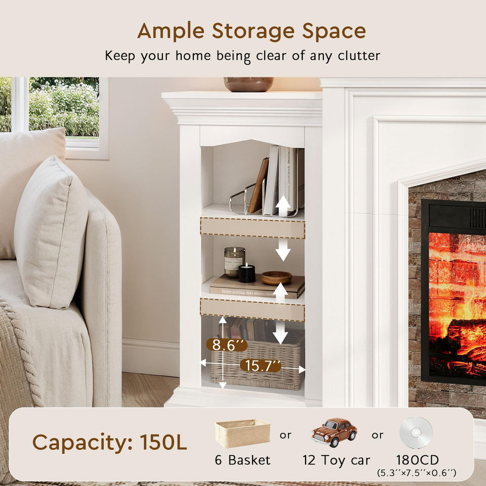 LGHM 72" Electric Fireplace with Mantel, Fireplace TV Stand for TVs Up to 80 Inch, Modern Entertainment Center with Storage, Realistic Stacked Stone Surround with Remote Control for Living Room