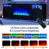 OneBlis 80" Fireplace TV Stand, LED Light Entertainment Center for TVs Up to 90", High-Gloss Door, Modern TV Console for Living Room with Storage Cabinet, Black+Black