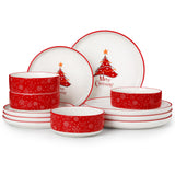 MALACASA Plates and Bowls Sets, 24 Pieces Modern Porcelain Dinnerware Set for 6 Ceramic Dishware Dishes White Kitchen Dinner Dining Ware Set wtih Black Rim Microwave and Dishwasher Safe, Series LUNA