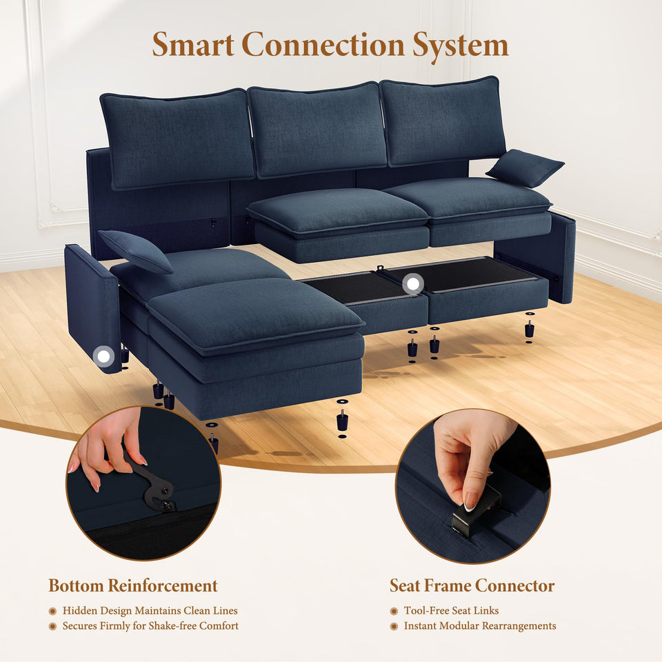 Vesgantti 142" U Shaped Sectional Couch, Comfy Cloud Modular Sectional Sofa with 2 Ottoman Deep Seat Chenille Modern Cloud Sofa, Modular Sofas for Living Room, Bedroom and Apartment, Beige