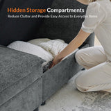 HULALA HOME 127'' Modular Sectional Sofa, Oversized U Shaped Couch with Storage Ottoman, Comfy Chenille Sofa with Deep Seat, 6 Seat Convertible Couches for Living Room, Beige