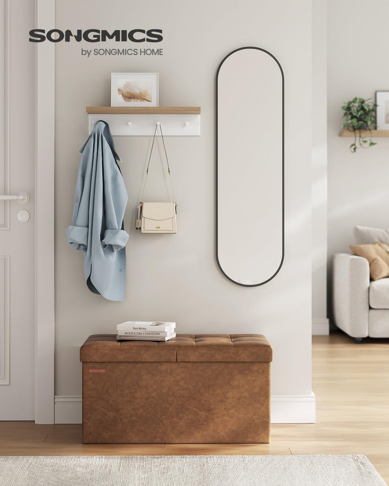 SONGMICS MAZIE Collection - 30 Inches Storage Ottoman Bench with Flipping Lid, Storage Chest Footstool, Load 660 lb, for Entryway, Living Room, Bedroom, Synthetic Leather, Black ULSF45BK