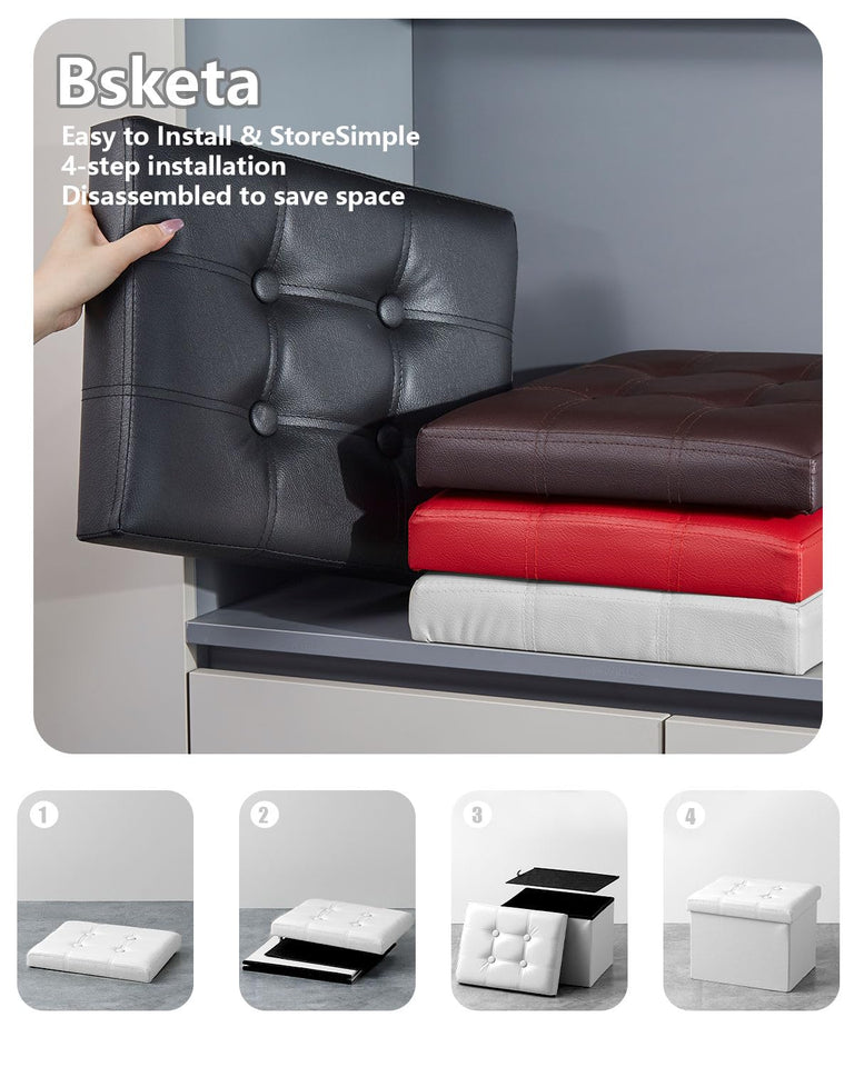 Bsketa Storage Ottoman, Folding Foot Stool with Thicker Foam Padded Seat Small Leather Storage Ottoman Bench Foot Rest for Living Room Foldable Coffee Table 17x13x13in,Black