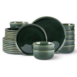 GBHOME Ceramic Dinnerware Sets for 8, 24 Pieces Stoneware Plates and Bowls Sets, Scratch Resistant Dishes, Dishwasher & Microwave Safe, Reactive Glaze-Green Wheat