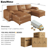 EASE MOOSE Leather Sectional Couch, Oversized Modular Sectional Sofas, Wide Deep Seat Modular Couch, Scratch Resistant Faux Leather Material, L Shaped Sofa for Big Spaces,Beige