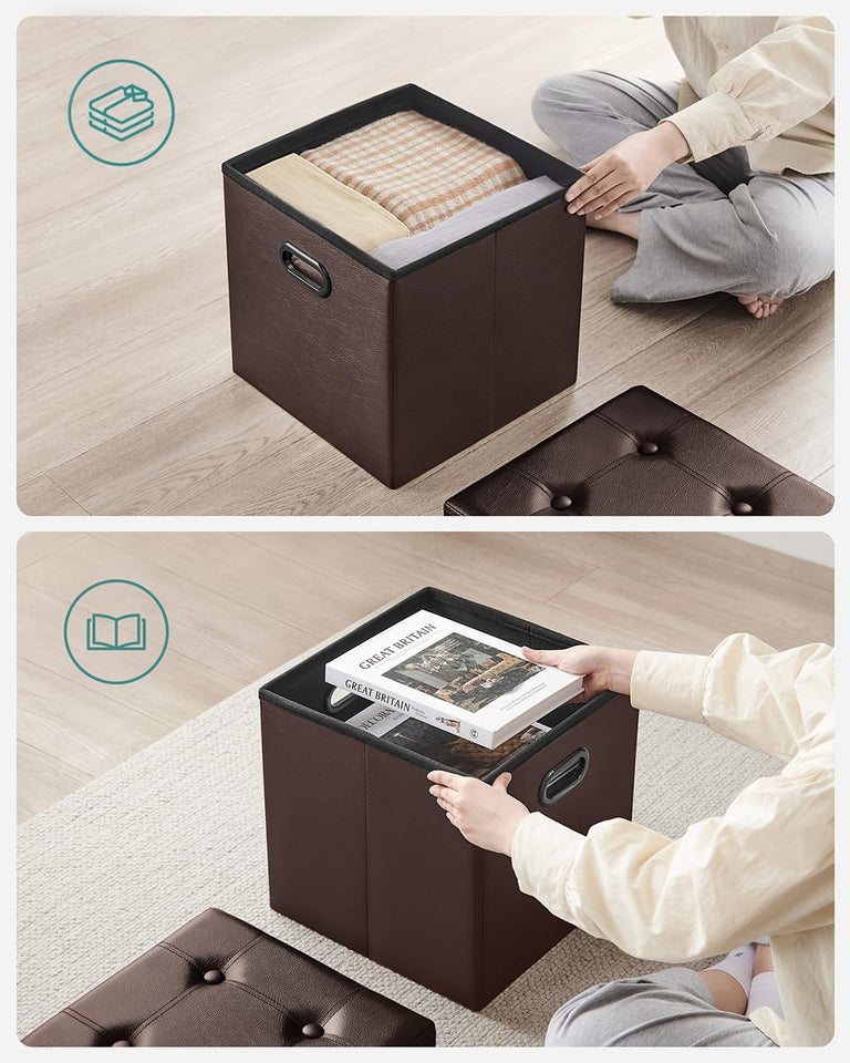 SONGMICS MAZIE Collection - 30 Inches Storage Ottoman Bench with Flipping Lid, Storage Chest Footstool, Load 660 lb, for Entryway, Living Room, Bedroom, Synthetic Leather, Black ULSF45BK