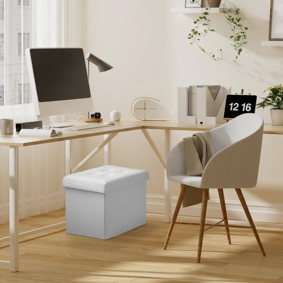 Bsketa Storage Ottoman, Folding Foot Stool with Thicker Foam Padded Seat Small Leather Storage Ottoman Bench Foot Rest for Living Room Foldable Coffee Table 17x13x13in,Black