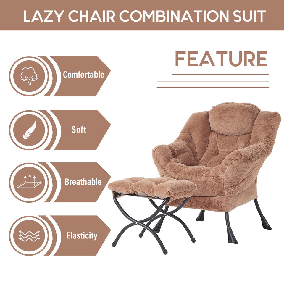 LITA Lazy Chair with Ottoman, Modern Accent Leisure Upholstered Lazy Sofa Armchair, Contemporary Lounge Reading Chair with Armrests and a Side Pocket for Living Room, Bedroom & Small Space, Dark Grey