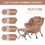 LITA Lazy Chair with Ottoman, Modern Accent Leisure Upholstered Lazy Sofa Armchair, Contemporary Lounge Reading Chair with Armrests and a Side Pocket for Living Room, Bedroom & Small Space, Dark Grey