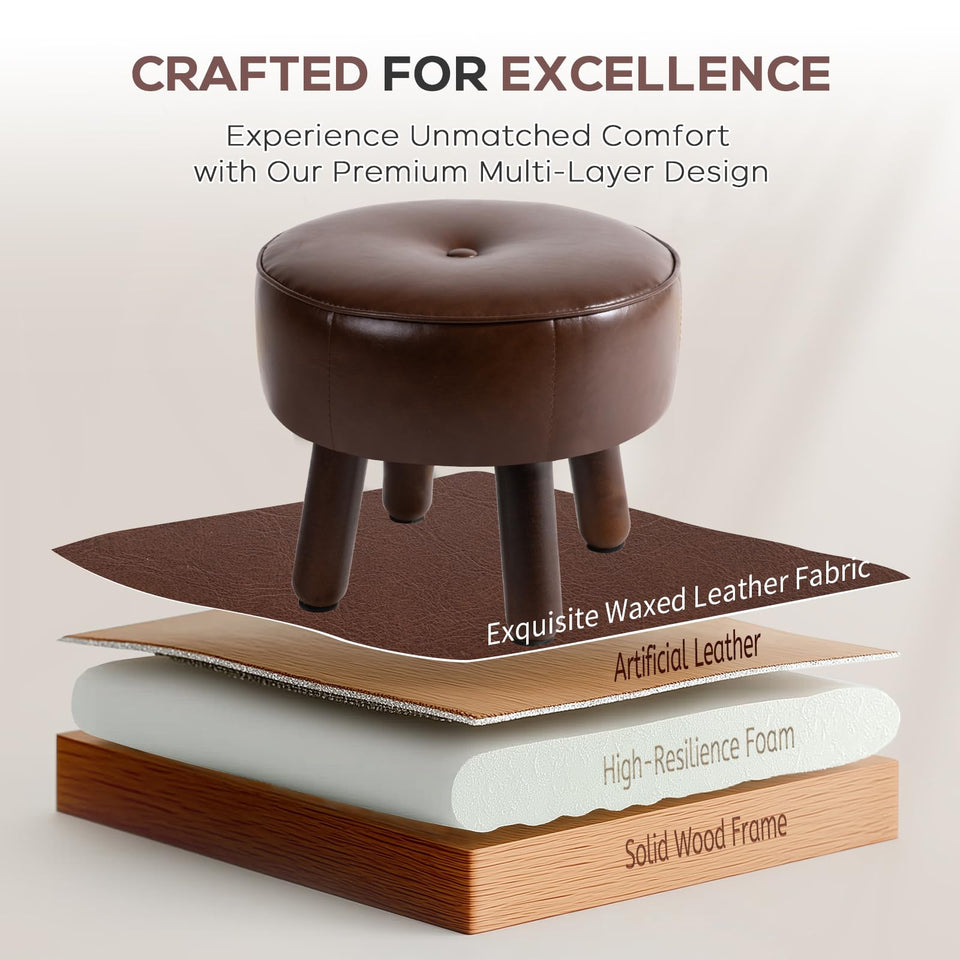 oakvivo 13in Small Foot Stool Ottoman, Round Faux Leather Foot Rest for Couch, Under Desk Pouf Footstool Footrest with Non-Skid Rubber Legs for Ling Room, Bedroom, 13''L x 13''W x 10.2''H, Green