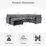 ROWHY 150'' Modular Sectional Sofa Cloud Couch, Corner Sofa Big Comfy Corduroy Oversized L Shaped Couch with 4 Pillows, Chaise, Ottoman, Deep Seat Couches for Living Room Office, Dark Grey