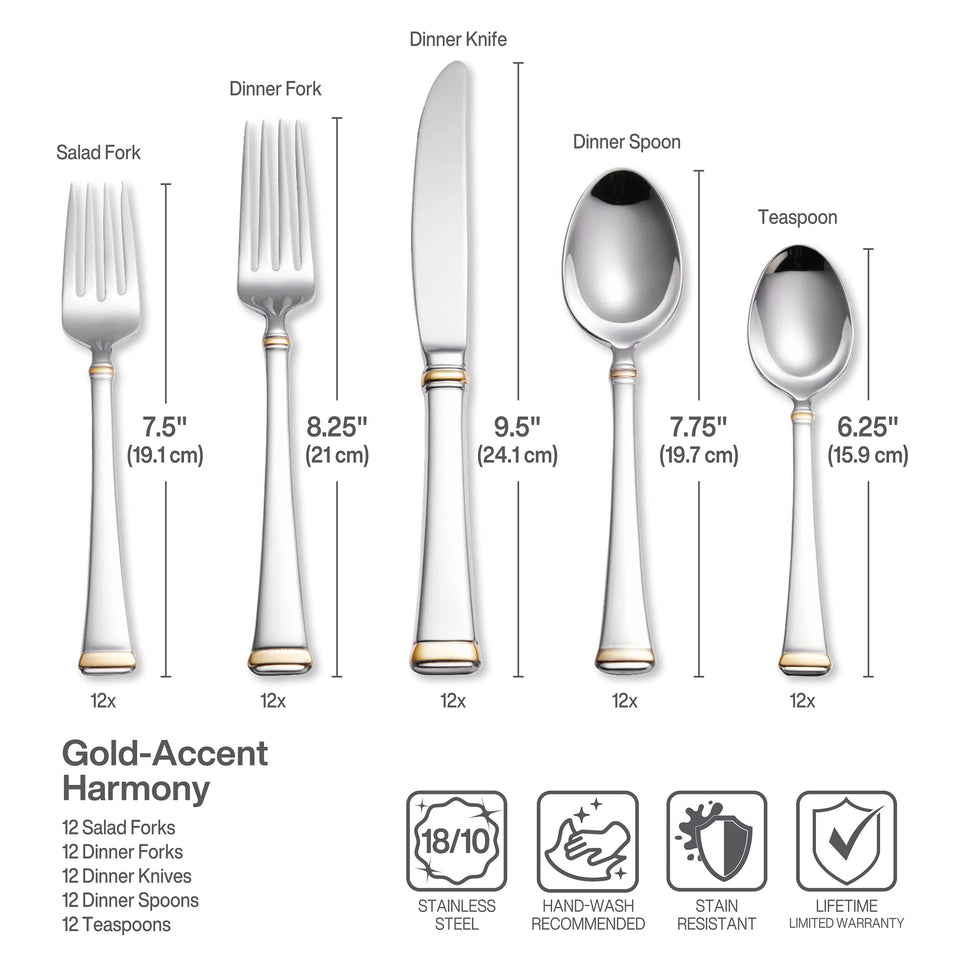 Mikasa Bravo 65-Piece Flatware Set for 12, 18/10 Stainless Steel Silverware with Full Service, Includes Forks, Knives, Spoons, and Serving Utensils