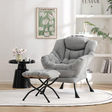 Welnow Lazy Chair with Ottoman, Modern Lounge Accent Chair with Armrests and a Side Pocket, Leisure Sofa Armchair, Reading Armchair with Footrest for Small Space, Dark Grey