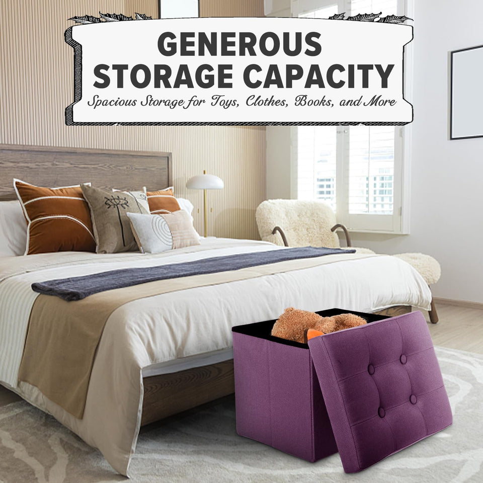 LINMAGCO Ottoman Storage Ottoman with Storage Small Foot Rest Stool Under Desk Stool Short Folding Footrest Linen Cloth Dark Gray 16X12X12IN