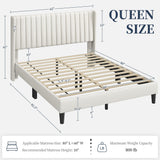 Yaheetech King Bed Frame Upholstered Platform Bed with Fabric Headboard, Wing Edge Design/Non-Slip and Noise-Free/Wooden Slats Support/No Box Spring Needed/Easy Assembly, Ivory King Bed
