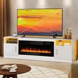 Lemberi Fireplace tv Stand with 36 inch Fireplace Up to 90" TVs, LED Light Entertainment Center and Storage, 80" Modern Wood Media TV Console with Highlight Cabinet for Living Room (White)
