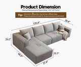 135.4" Cloud Modular Sectional Couch with 1 Ottoman,Modern Minimalist Upholstered Couches, Comfort U Shaped Sofa for Living Room,Deep Seat Corner Couch，No Assembly Required (Black,Left Facing Chaise)