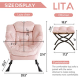 LITA Lazy Chair with Ottoman, Modern Accent Leisure Upholstered Lazy Sofa Armchair, Contemporary Lounge Reading Chair with Armrests and a Side Pocket for Living Room, Bedroom & Small Space, Dark Grey