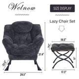 Welnow Lazy Chair with Ottoman, Modern Lounge Accent Chair with Armrests and a Side Pocket, Leisure Sofa Armchair, Reading Armchair with Footrest for Small Space, Dark Grey