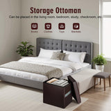 Storage Ottoman Foot Rest Stool, Foldable Leather Footstool Storage Bench with Thicker Foam Padded Seat. Foot Rest Under Desk for Living Room Bedroom 350 lbs, 17x13x13 in, Brown