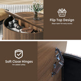 JOINICE, Round Coffee Table with Storage, Mid Century Modern Center Table with Sliding Cabinet Door, Fluted Dining Table for Living Room, Home Small Space, 31.5", Walnut