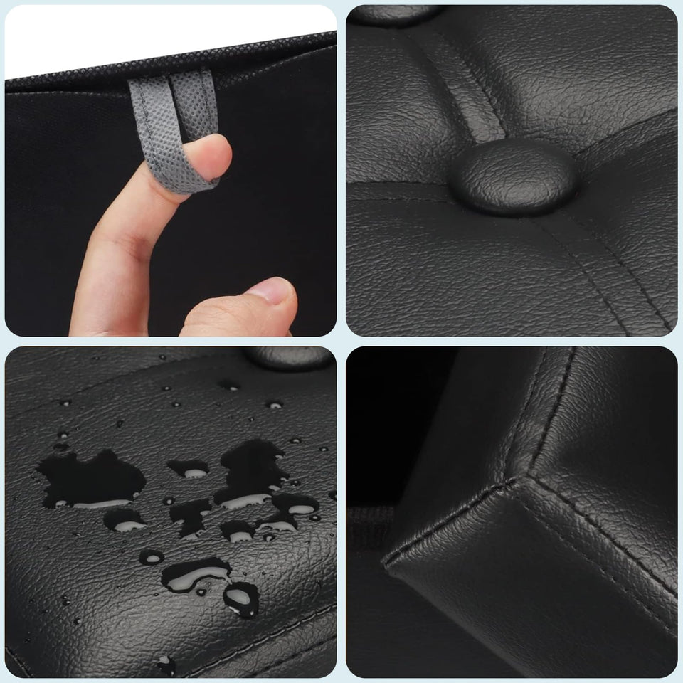 Bsketa Storage Ottoman, Folding Foot Stool with Thicker Foam Padded Seat Small Leather Storage Ottoman Bench Foot Rest for Living Room Foldable Coffee Table 17x13x13in,Black