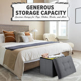 LINMAGCO Ottoman Storage Ottoman with Storage Small Foot Rest Stool Under Desk Stool Short Folding Footrest Linen Cloth Dark Gray 16X12X12IN