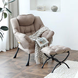 Welnow Lazy Chair with Ottoman, Modern Lounge Accent Chair with Armrests and a Side Pocket, Leisure Sofa Armchair, Reading Armchair with Footrest for Small Space, Dark Grey