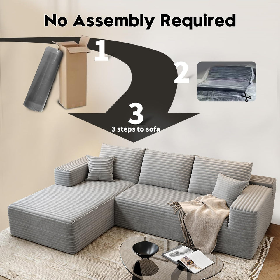 135.4" Cloud Modular Sectional Couch with 1 Ottoman,Modern Minimalist Upholstered Couches, Comfort U Shaped Sofa for Living Room,Deep Seat Corner Couch，No Assembly Required (Black,Left Facing Chaise)