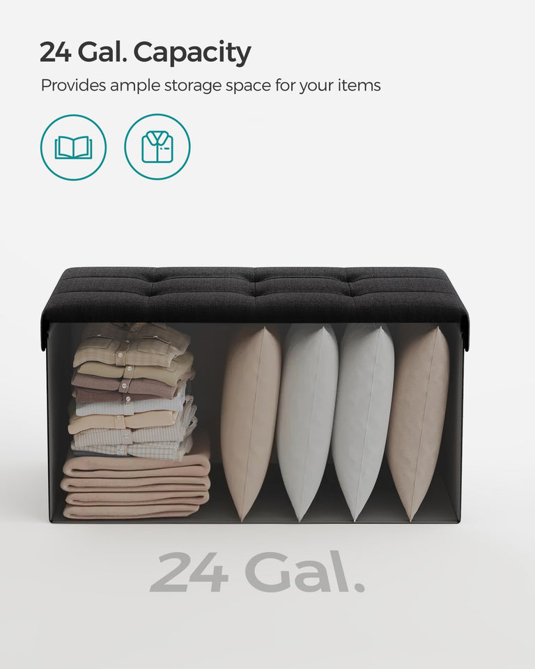 SONGMICS MAZIE Collection - 43 Inches Folding Storage Ottoman Bench, Ottoman Foot Rest, End of Bed Bench, Storage Chest, Load 660 lb, for Living Room, Bedroom, Entryway, Dark Gray ULSF77K