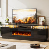 OneBlis 70" TV Stand for Living Room, Modern Entertainment Center & Media Console, Fits TVs up to 80", Storage Cabinet with Shelves, 36" Electric Fireplace with LED Flame (All Black)