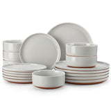 MALACASA Plates and Bowls Sets, 24 Pieces Modern Ceramic Dinnerware Set for 8 Kitchen Stoneware Dishes Dishware Set Microwave and Dishwasher Safe, White, Series TARA