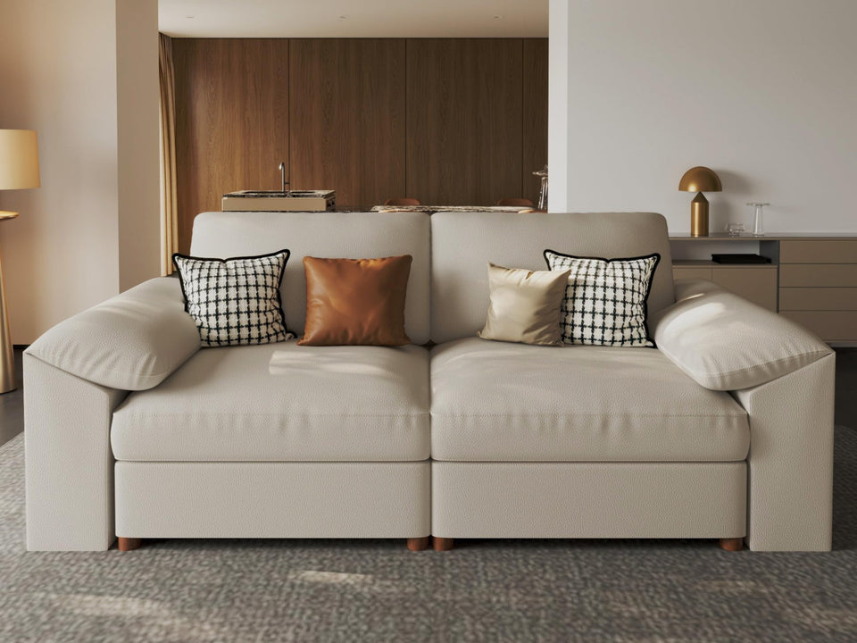 EASE MOOSE Leather Sectional Couch, Oversized Modular Sectional Sofas, Wide Deep Seat Modular Couch, Scratch Resistant Faux Leather Material, L Shaped Sofa for Big Spaces,Beige