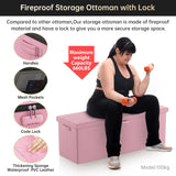 DocSafe Storage Ottoman with Lock,Fireproof Folding Ottoman Foot Rest Stool Storage Chest with Storage Safe for Important Documents,Waterproof 17 Inches Short Ottoman Foot Stool with Handles,Black