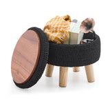 Wimarsbon Pouf Ottoman, 100% Cotton Knitted Boho Footstool, Round Footrest with Non-Skid Wood Legs, Home Décor Handmade Pouffe, Leisure Floor Step Stool for Living Room (Beige)