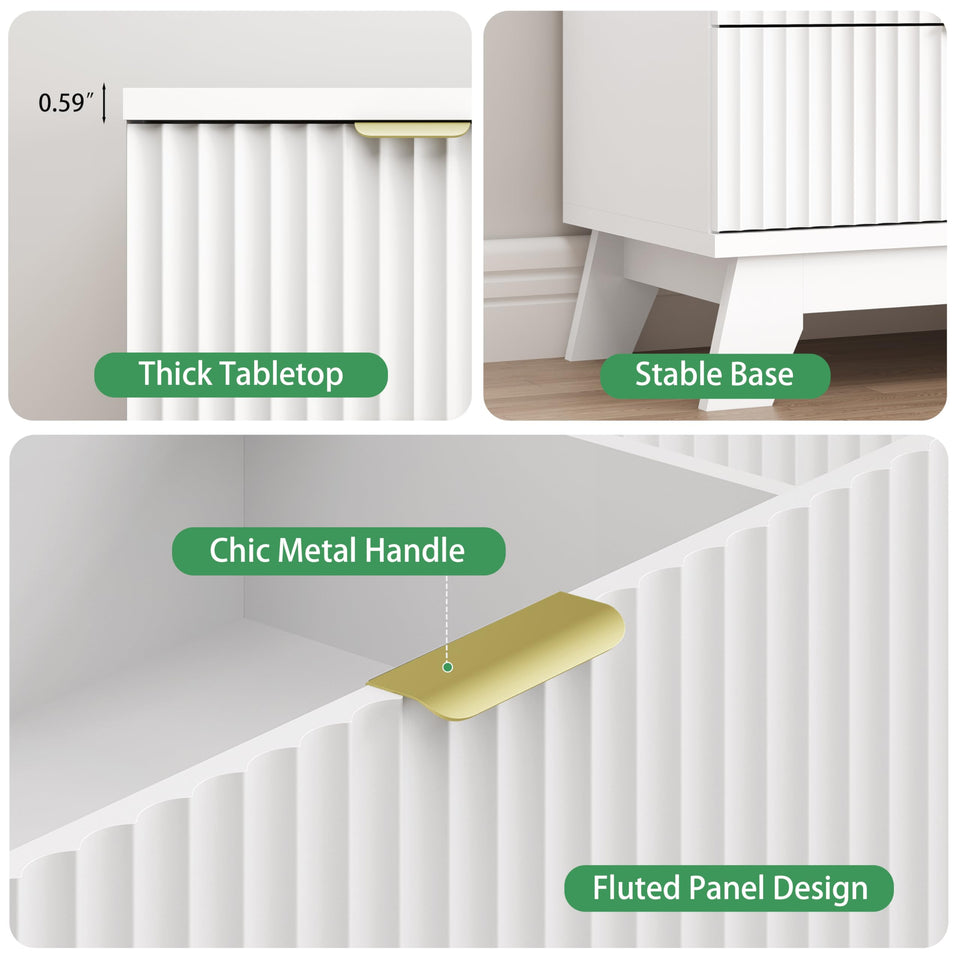 Fluted Dresser for Bedroom with 9 Drawers, 57" Wide Modern Chest of Drawers with Metal Handle, Wooden Dresser TV Stand, Wood Closet Clothes Storage Organizer for Living Room, Hallway, Natural Oak