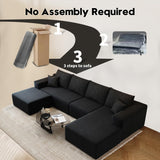 135.4" Cloud Modular Sectional Couch with 1 Ottoman,Modern Minimalist Upholstered Couches, Comfort U Shaped Sofa for Living Room,Deep Seat Corner Couch，No Assembly Required (Black,Left Facing Chaise)