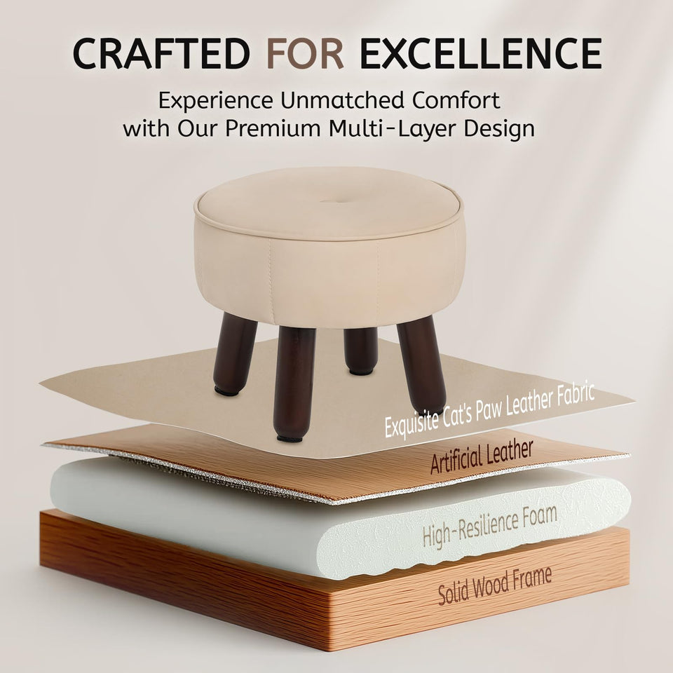 oakvivo 13in Small Foot Stool Ottoman, Round Faux Leather Foot Rest for Couch, Under Desk Pouf Footstool Footrest with Non-Skid Rubber Legs for Ling Room, Bedroom, 13''L x 13''W x 10.2''H, Green