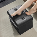 AmasSmile Storage Ottoman Folding Foot Rest Stool, Leather Footstool Bench, Short Ottoman Stool, Storage Foot Rest Store, Books (Black, 17" D x 13" W x 13" H)
