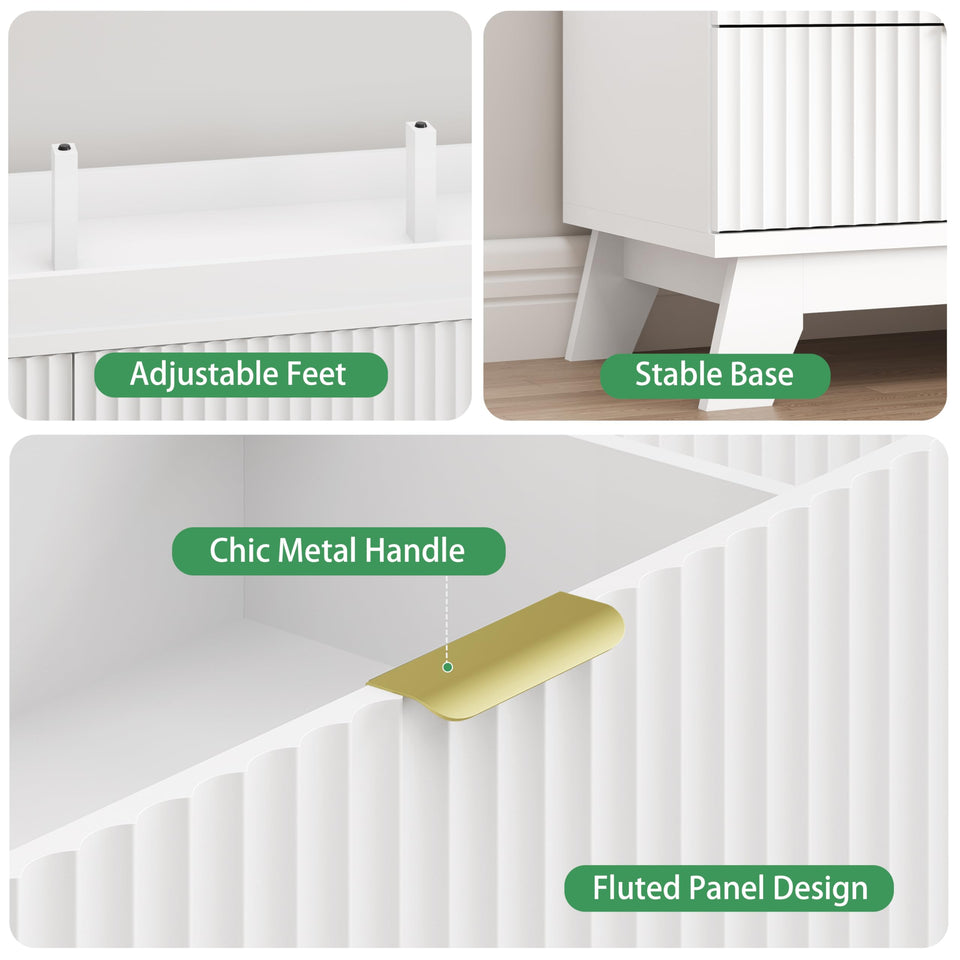 Fluted Dresser for Bedroom with 9 Drawers, 57" Wide Modern Chest of Drawers with Metal Handle, Wooden Dresser TV Stand, Wood Closet Clothes Storage Organizer for Living Room, Hallway, Natural Oak